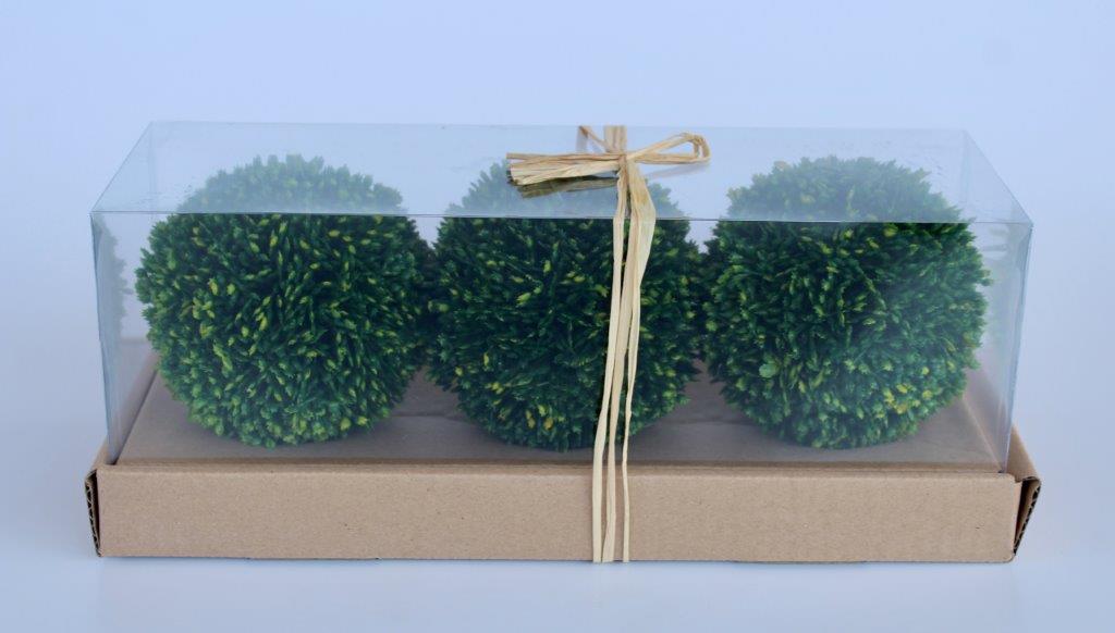Set Of 3 Green Topiary Balls In Box